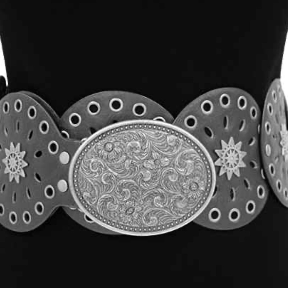 Black Faux Leather Belt with Silver Buckle
